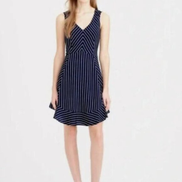 NWT J. Crew Navy Pinstripe Fit & Flare Dress – Size 12 - Picture 5 of 9